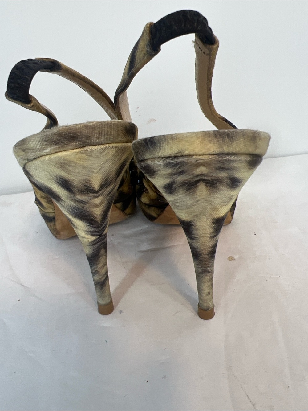 Oscar de la Renta Jeweled Slingback animal print Heels Vintage - Picture 5 of 14